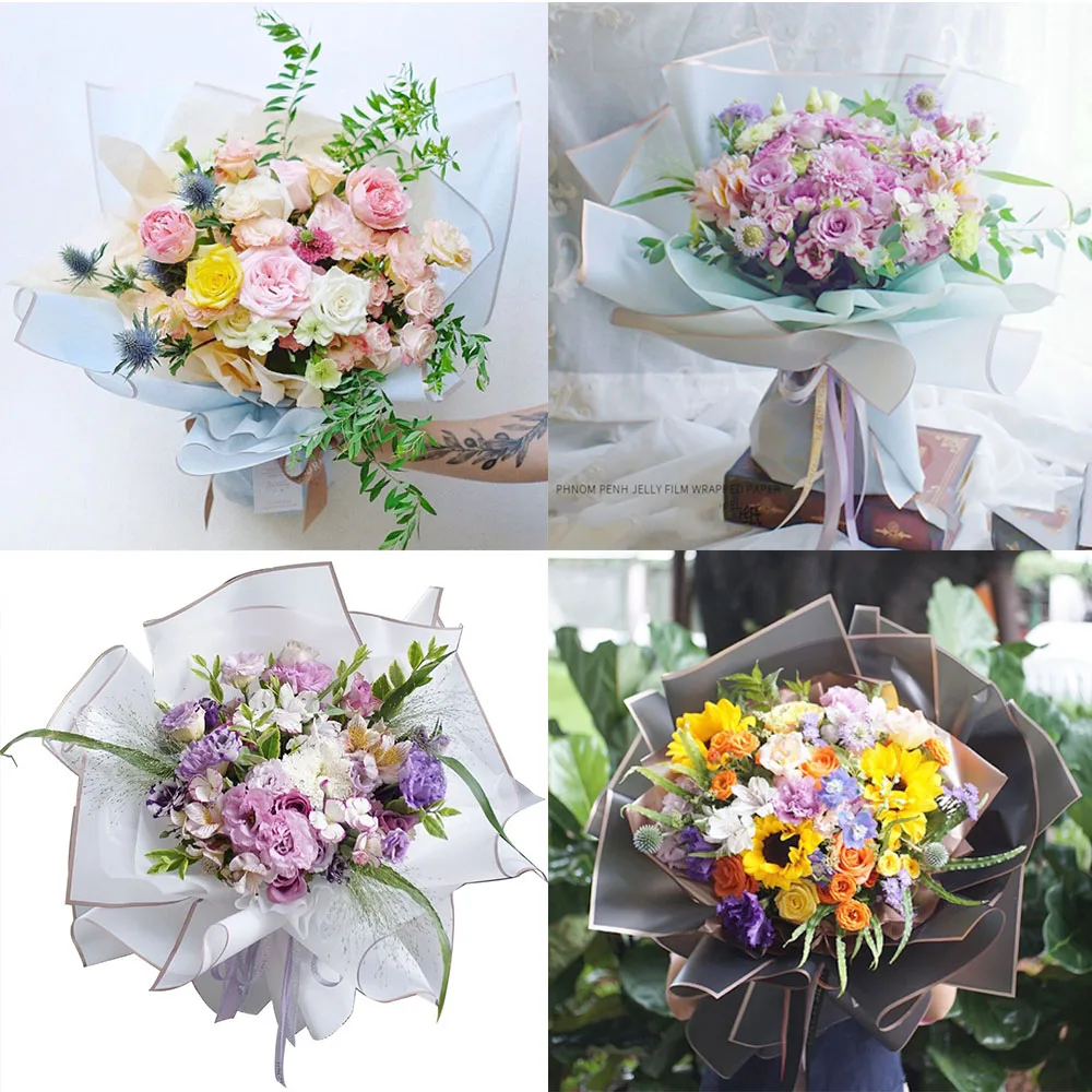 10 Sheets Flower Wrapping Paper with Golden Edges Waterproof Bouquet Packaging Ideal for DIY Weddings Birthdays Presents Package