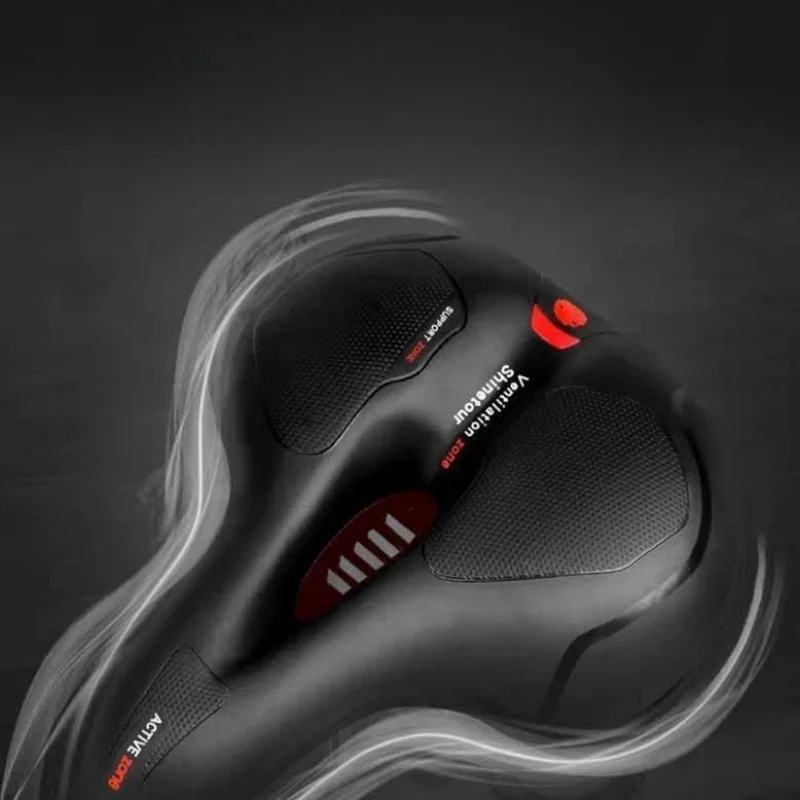 Hollow Breathable Bicycle Saddle Men Women MTB Road BikeSaddle Shock Absorbing Comfortable Big Butt Bike Seat Safety Warning