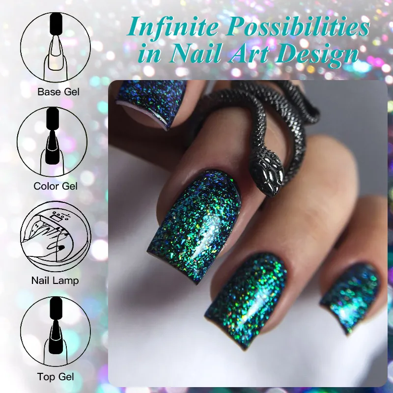 Starry Sky Reflective Glitter Nail Gel Polish Sparkling Glitter Semi Permanent Nails Art Soak Off UV Gel Varnish Nail Supplies