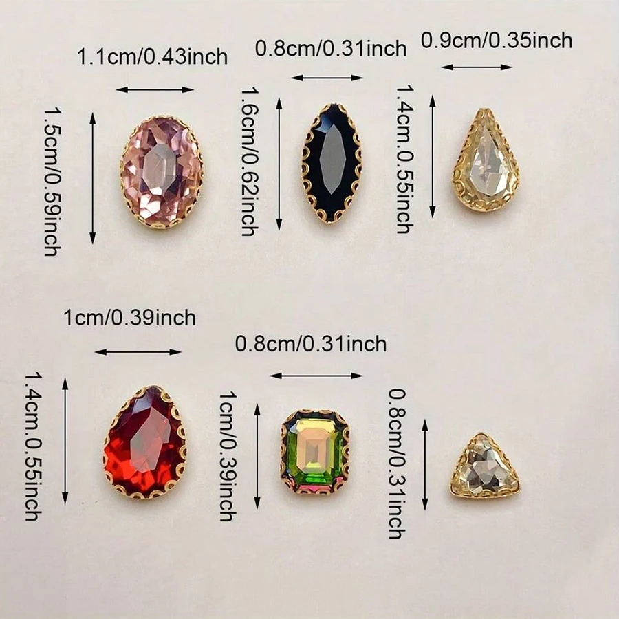 Mixed Colors Rhinestone Embellishments With Golden Claw, Glass Sew-On Gems For DIY Fashion Clothing, Shoes, Hats, And Bags Decor