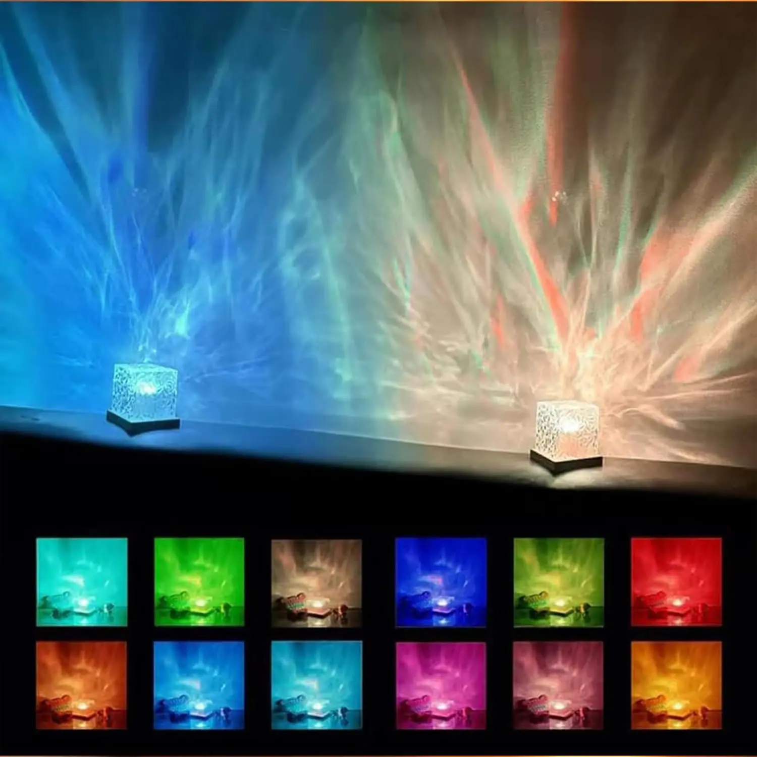 16Colors Ocean Wave Aurora Projector Light Touch LED Night Light Remote Dimmable Auto Rotating USB Powered Gift Party Decoration