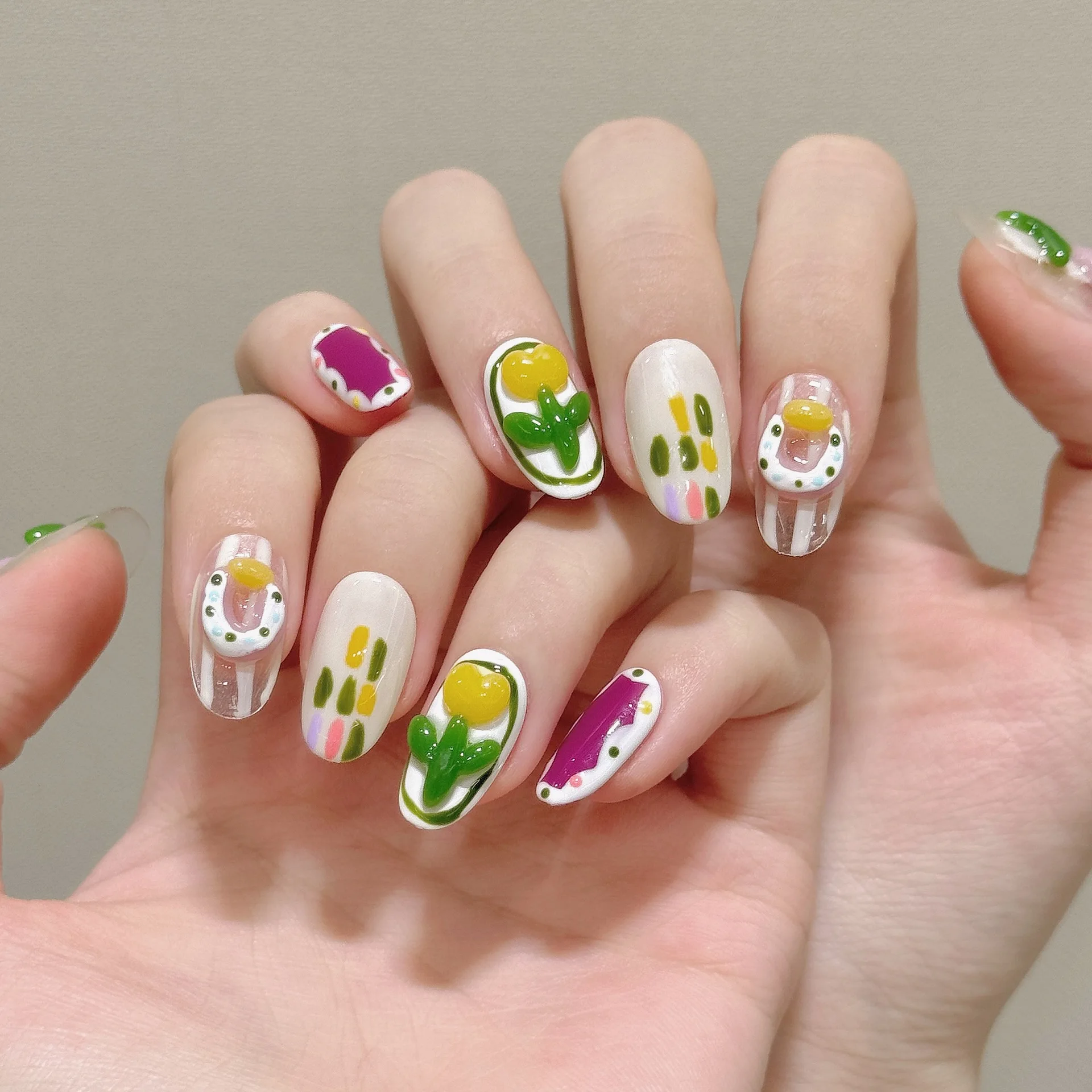 10pcs Handmade Press on Nails 3D Strawberry Decor Fake Nails for Girl Wearable Detachable Short Pink Cat Eye False Nail Tips