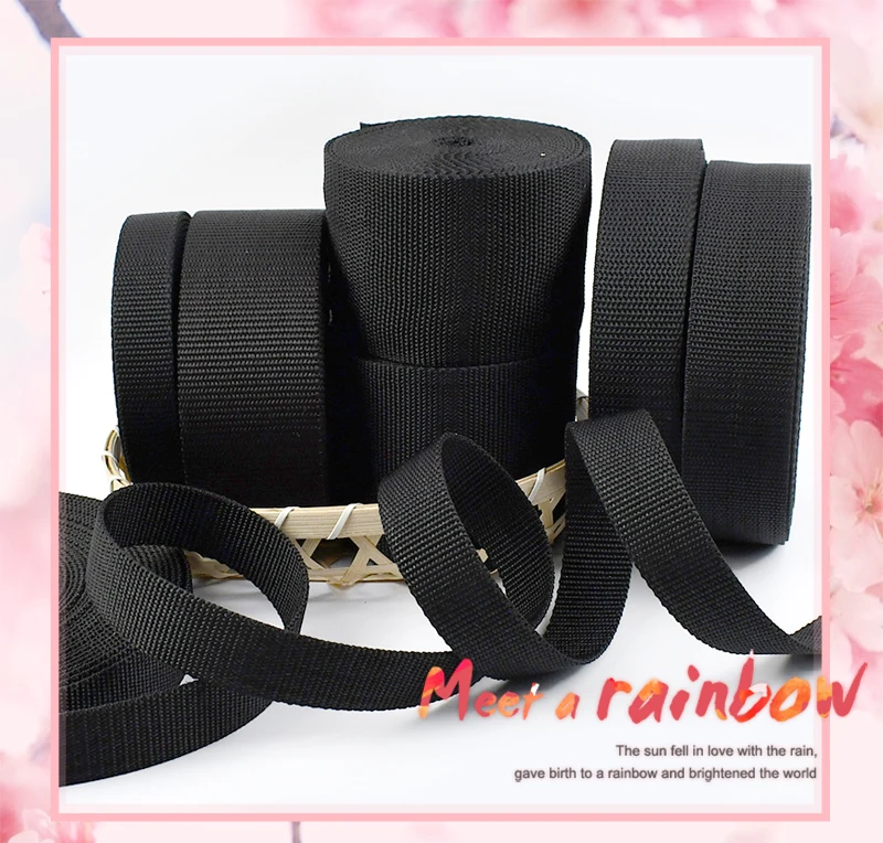 10M Black Webbing 20/25/32/38/50/70/80/100mm Nylon Strap Ribbons Tape Belt Sling Decorative Webbings for Sewing Bais Supplies