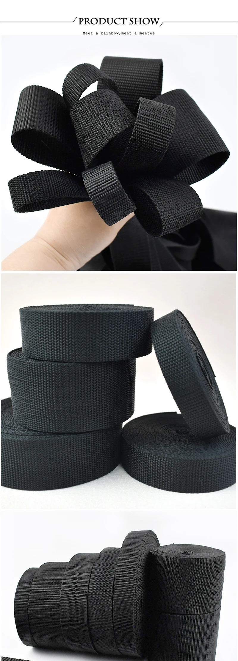 10M Black Webbing 20/25/32/38/50/70/80/100mm Nylon Strap Ribbons Tape Belt Sling Decorative Webbings for Sewing Bais Supplies