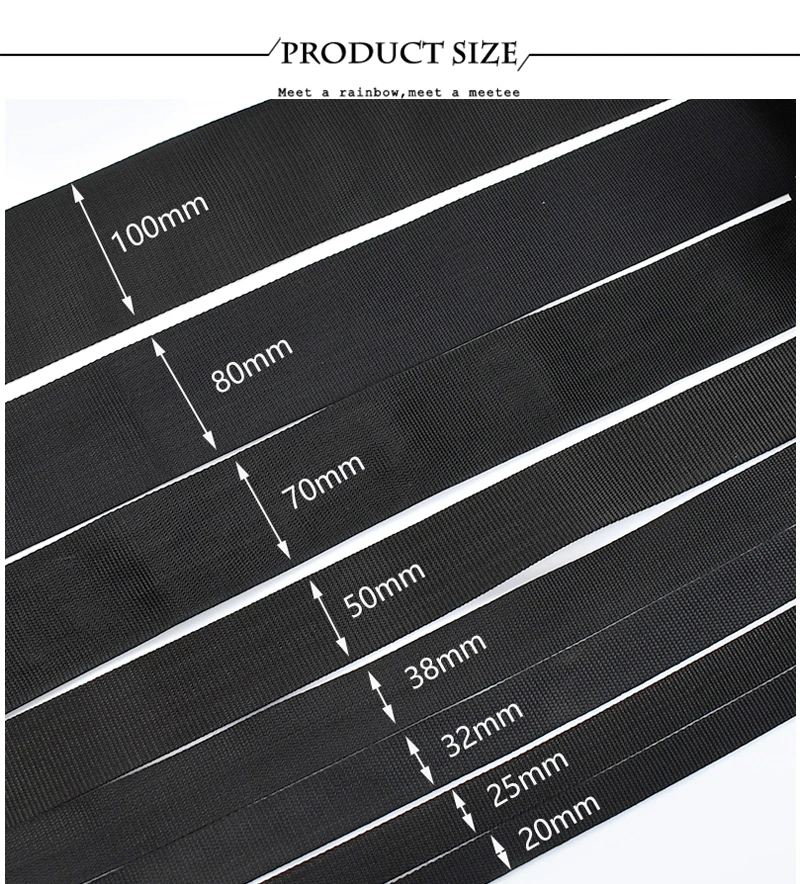 10M Black Webbing 20/25/32/38/50/70/80/100mm Nylon Strap Ribbons Tape Belt Sling Decorative Webbings for Sewing Bais Supplies
