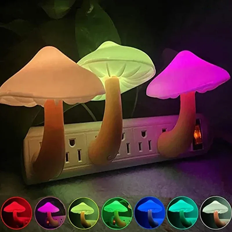 Mushroom LED Night Lights Shape Automatic Sensor Bedroom Decor US Plug Wall Lamps for Kid Children's Room Bedside Mini Lamp