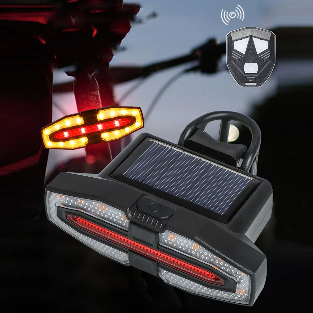Bike Rear Light Turn Signal Solar/Basic Wireless Remote Control Bicycle Lamp Type-c Rechargeable Cycling Rear Lighting Taillight