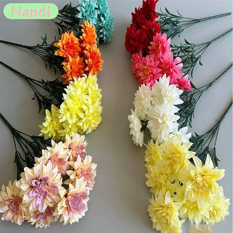 7-head Simulated Dahlia For Wedding Party Decoration, Suitable For Living Room, Bedroom, Desktop Decoration And Placement