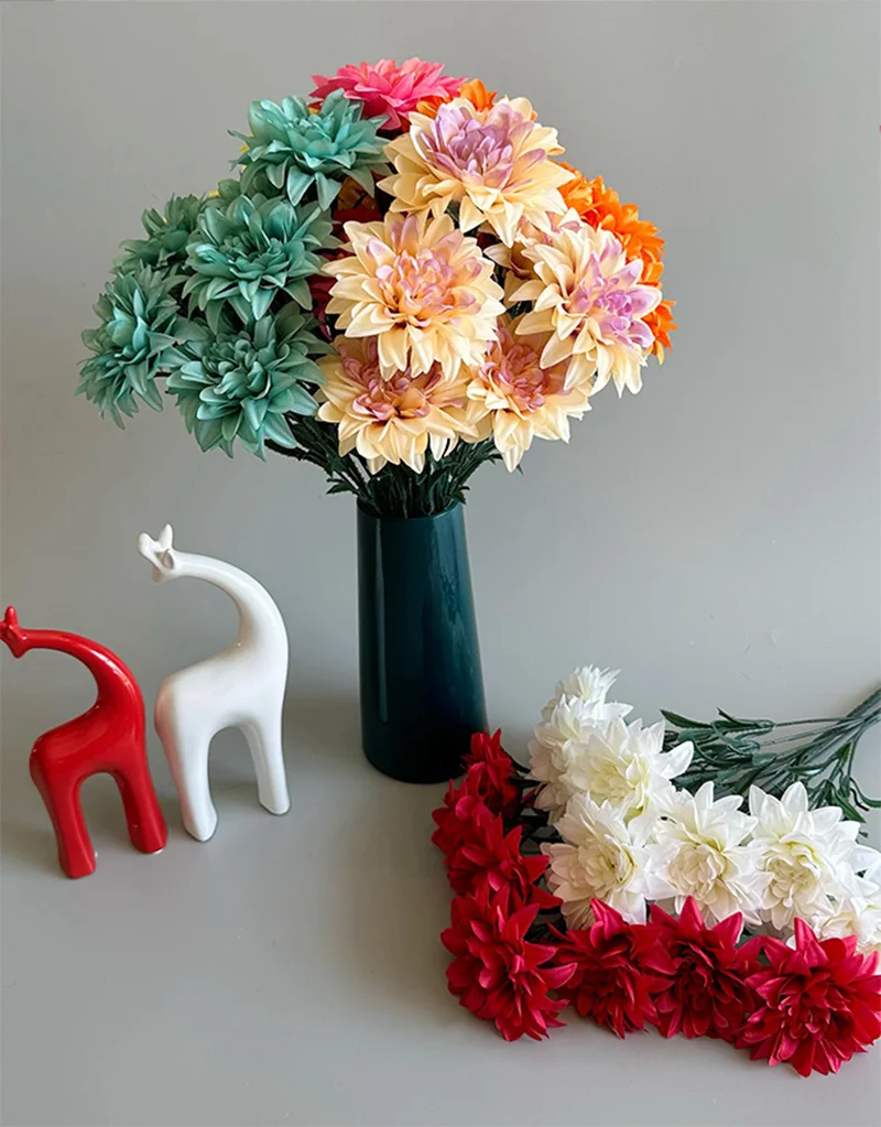 7-head Simulated Dahlia For Wedding Party Decoration, Suitable For Living Room, Bedroom, Desktop Decoration And Placement