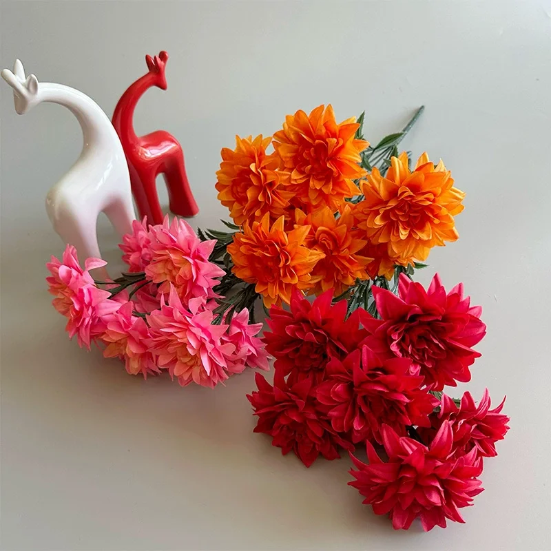 7-head Simulated Dahlia For Wedding Party Decoration, Suitable For Living Room, Bedroom, Desktop Decoration And Placement