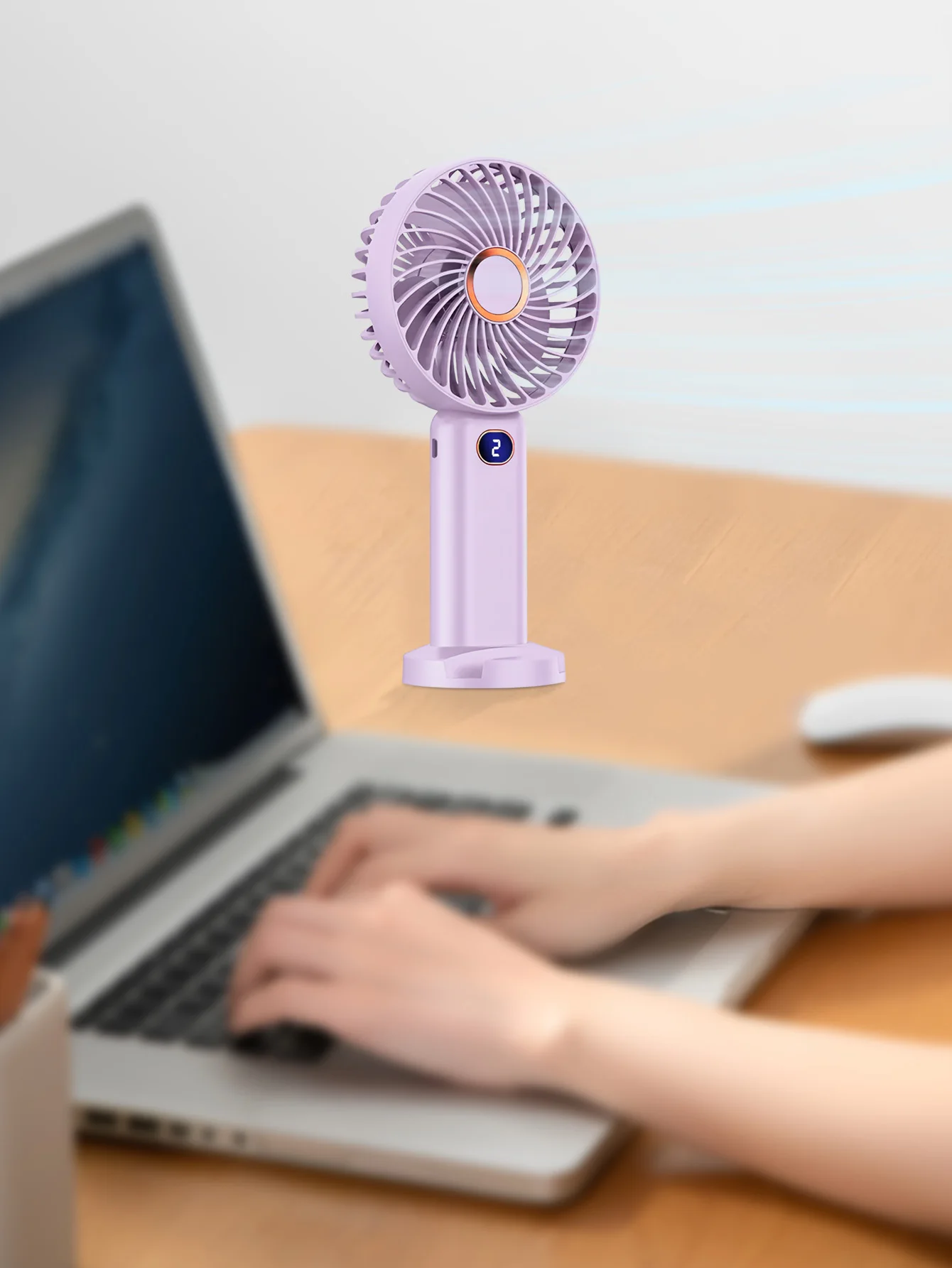 Portable Handheld Fan USB Rechargeable Mini Fan Digital Display 5-Speed Adjustment Suitable For Travel Outdoor Office Home