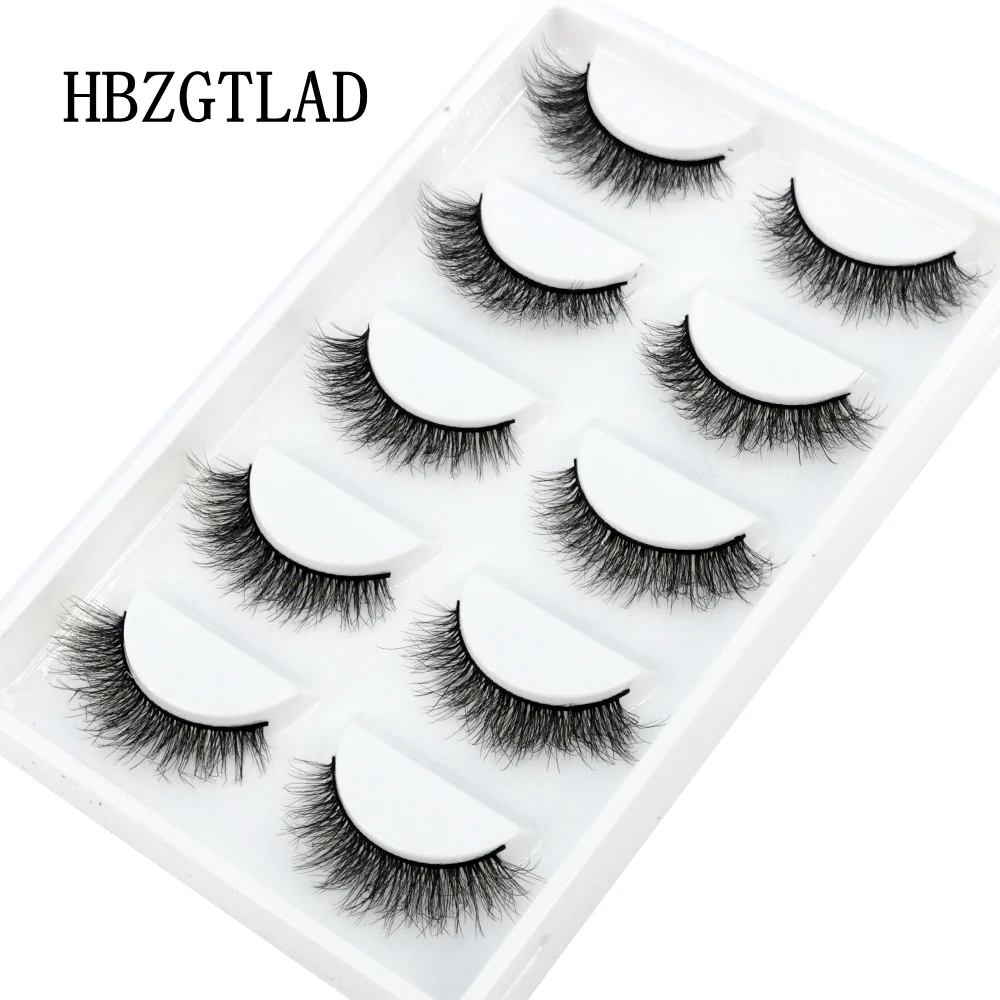 HBZGTLAD 5Pairs Handmade Mink Lashes Short False Eyelashes Dense Natural Long Messy Eye Lashes Reusable Stage Makeup Eyelashes
