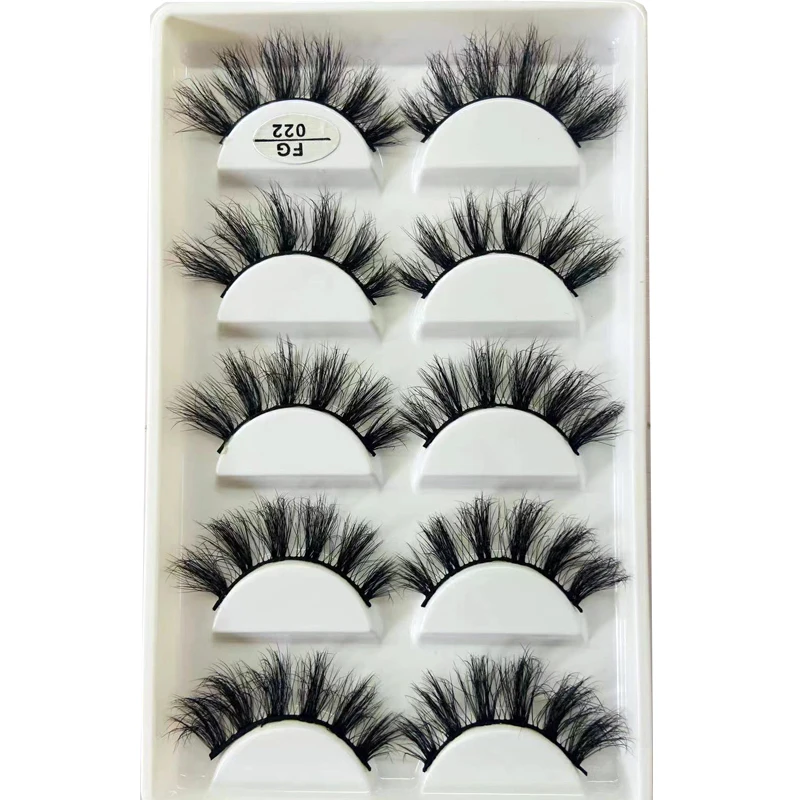 HBZGTLAD 5Pairs Handmade Mink Lashes Short False Eyelashes Dense Natural Long Messy Eye Lashes Reusable Stage Makeup Eyelashes