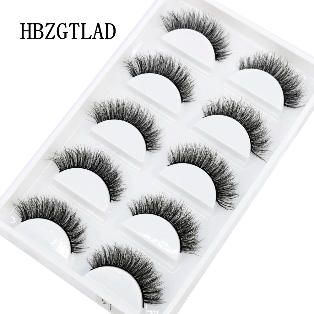 HBZGTLAD 5Pairs Handmade Mink Lashes Short False Eyelashes Dense Natural Long Messy Eye Lashes Reusable Stage Makeup Eyelashes