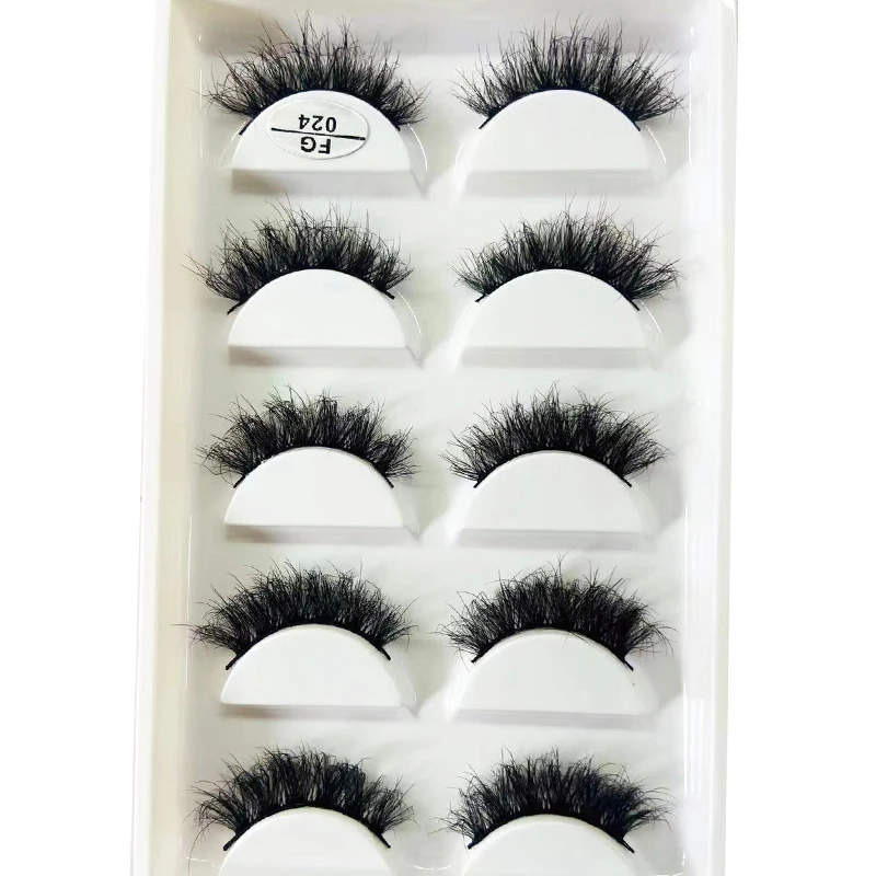 HBZGTLAD 5Pairs Handmade Mink Lashes Short False Eyelashes Dense Natural Long Messy Eye Lashes Reusable Stage Makeup Eyelashes