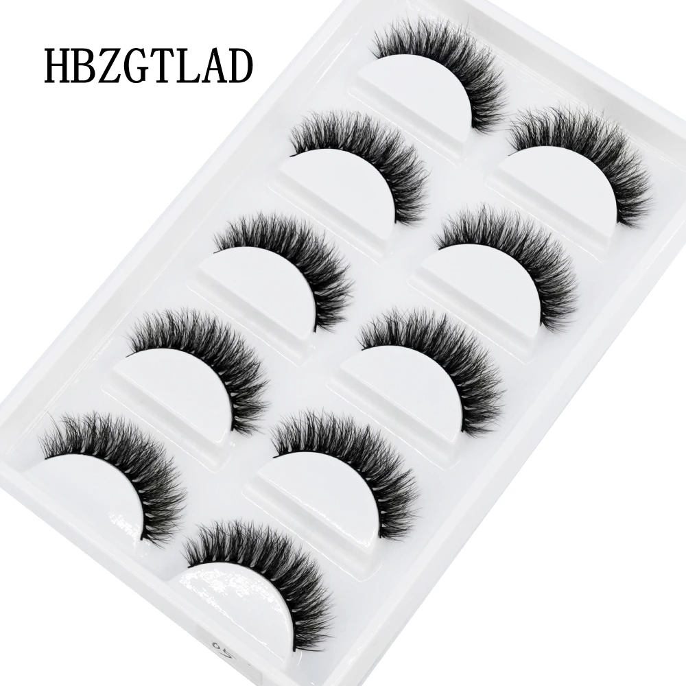 HBZGTLAD 5Pairs Handmade Mink Lashes Short False Eyelashes Dense Natural Long Messy Eye Lashes Reusable Stage Makeup Eyelashes