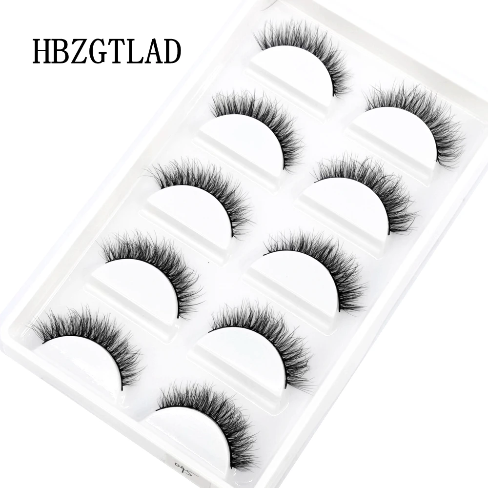 HBZGTLAD 5Pairs Handmade Mink Lashes Short False Eyelashes Dense Natural Long Messy Eye Lashes Reusable Stage Makeup Eyelashes