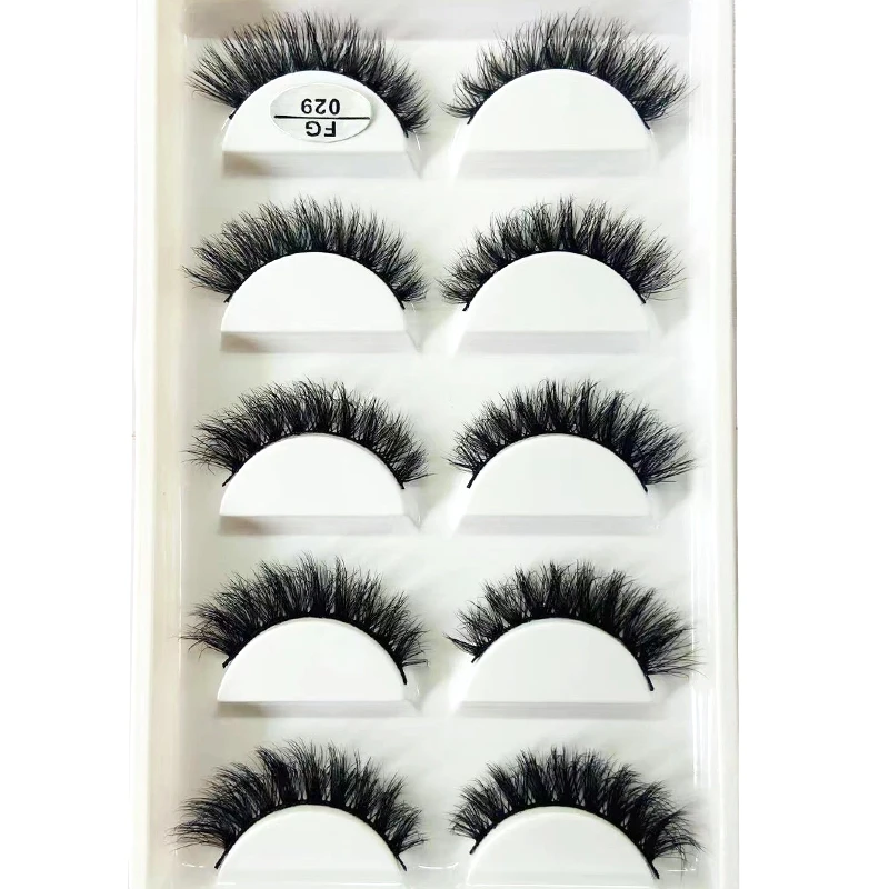 HBZGTLAD 5Pairs Handmade Mink Lashes Short False Eyelashes Dense Natural Long Messy Eye Lashes Reusable Stage Makeup Eyelashes