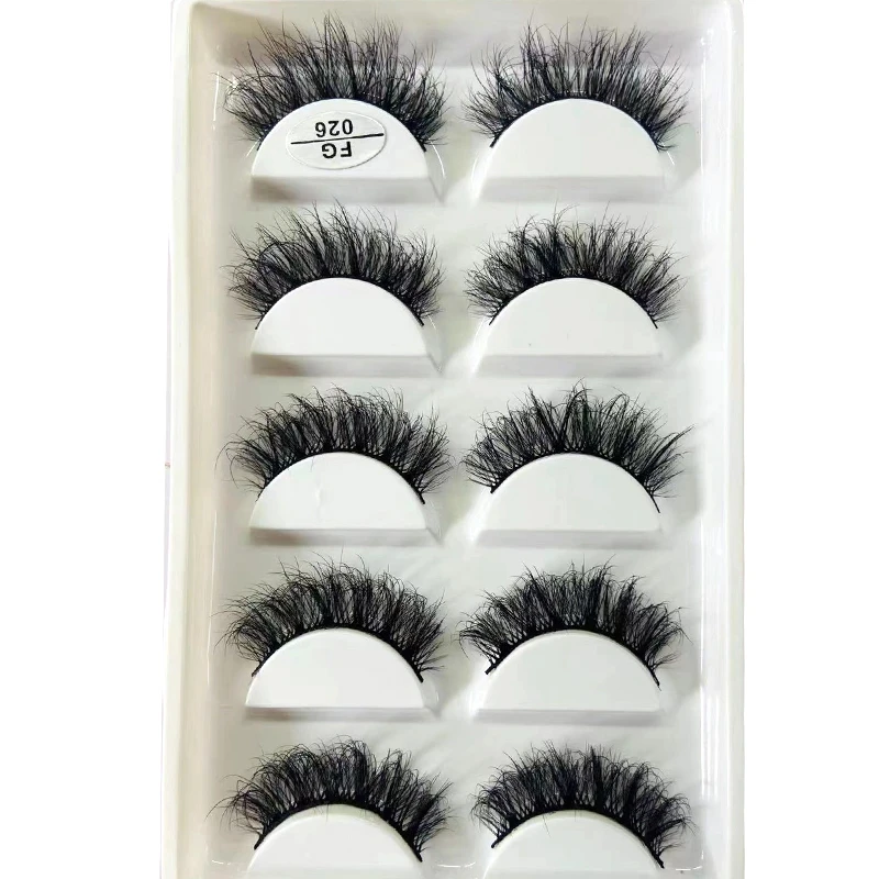 HBZGTLAD 5Pairs Handmade Mink Lashes Short False Eyelashes Dense Natural Long Messy Eye Lashes Reusable Stage Makeup Eyelashes
