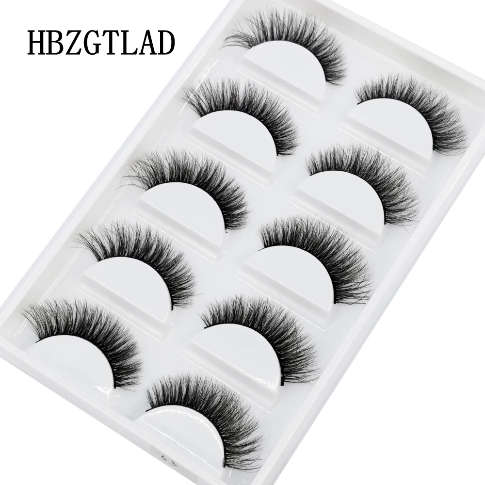 HBZGTLAD 5Pairs Handmade Mink Lashes Short False Eyelashes Dense Natural Long Messy Eye Lashes Reusable Stage Makeup Eyelashes