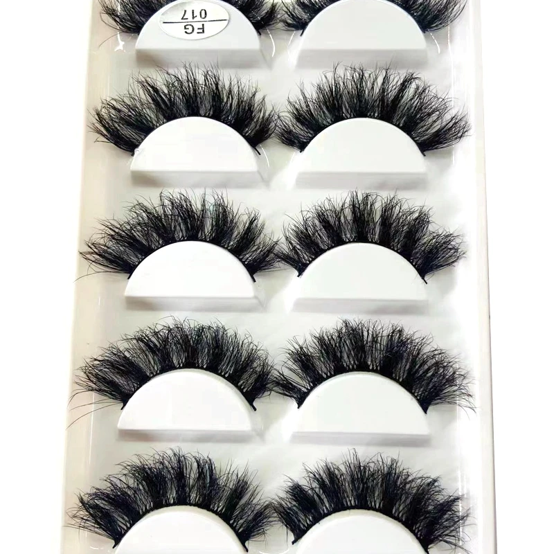 HBZGTLAD 5Pairs Handmade Mink Lashes Short False Eyelashes Dense Natural Long Messy Eye Lashes Reusable Stage Makeup Eyelashes