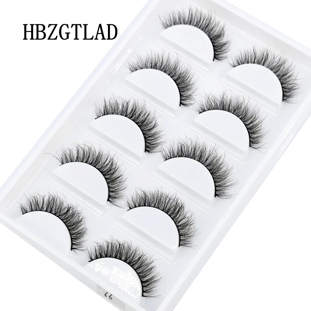HBZGTLAD 5Pairs Handmade Mink Lashes Short False Eyelashes Dense Natural Long Messy Eye Lashes Reusable Stage Makeup Eyelashes
