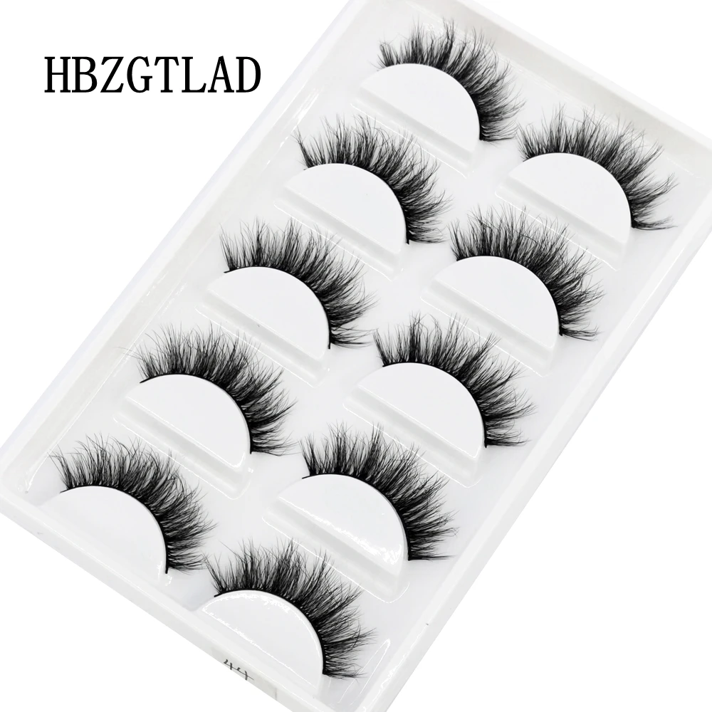 HBZGTLAD 5Pairs Handmade Mink Lashes Short False Eyelashes Dense Natural Long Messy Eye Lashes Reusable Stage Makeup Eyelashes