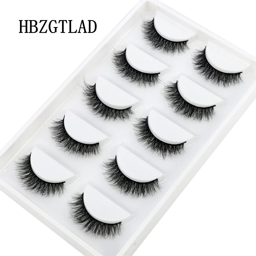 HBZGTLAD 5Pairs Handmade Mink Lashes Short False Eyelashes Dense Natural Long Messy Eye Lashes Reusable Stage Makeup Eyelashes