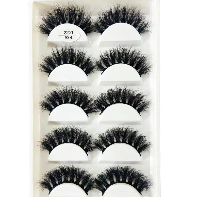 HBZGTLAD 5Pairs Handmade Mink Lashes Short False Eyelashes Dense Natural Long Messy Eye Lashes Reusable Stage Makeup Eyelashes