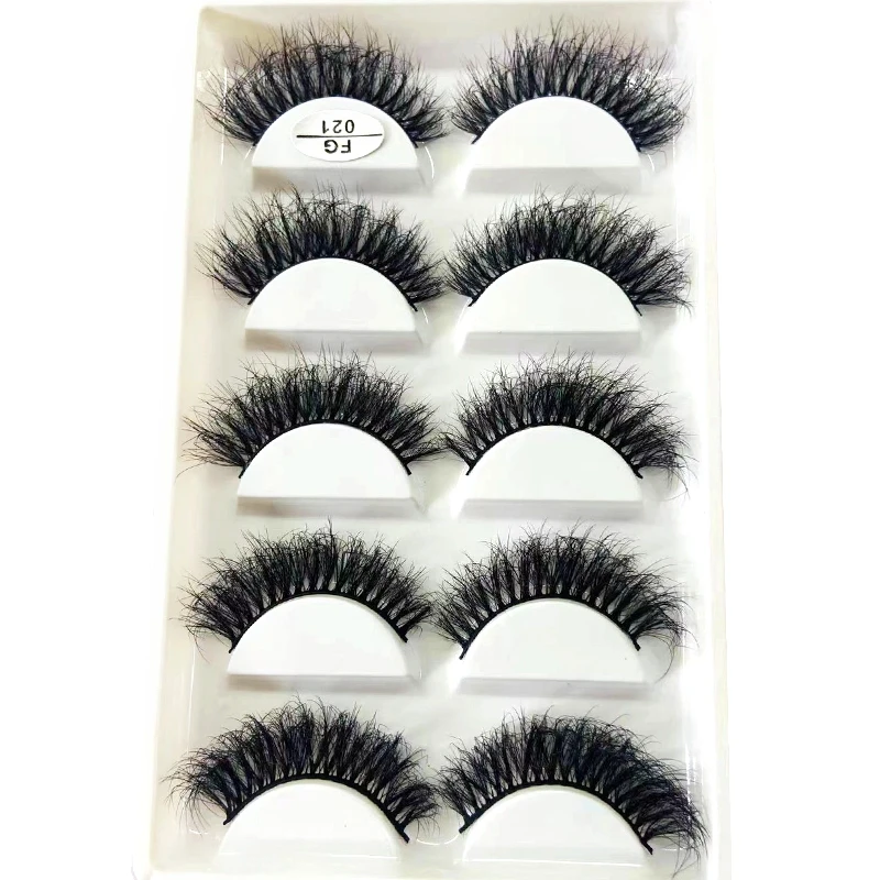 HBZGTLAD 5Pairs Handmade Mink Lashes Short False Eyelashes Dense Natural Long Messy Eye Lashes Reusable Stage Makeup Eyelashes