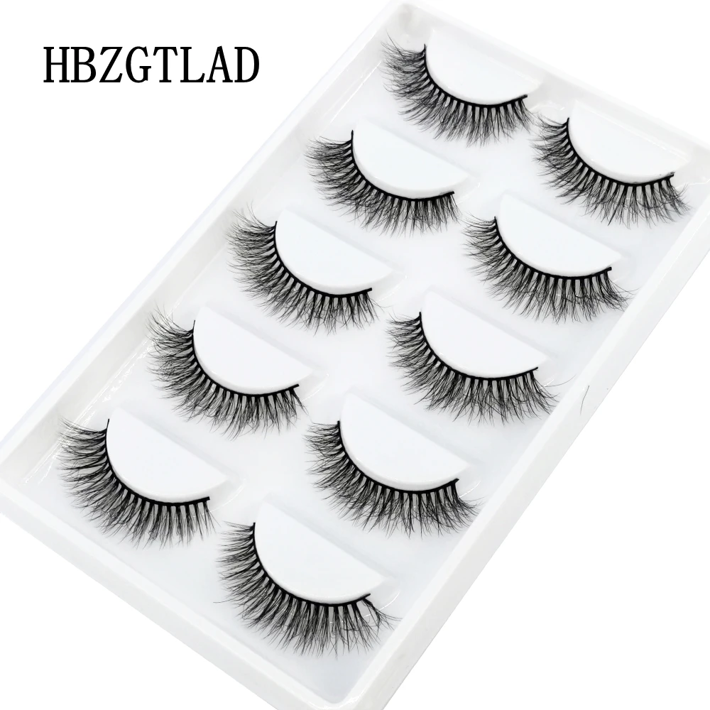 HBZGTLAD 5Pairs Handmade Mink Lashes Short False Eyelashes Dense Natural Long Messy Eye Lashes Reusable Stage Makeup Eyelashes