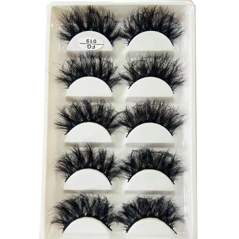 HBZGTLAD 5Pairs Handmade Mink Lashes Short False Eyelashes Dense Natural Long Messy Eye Lashes Reusable Stage Makeup Eyelashes