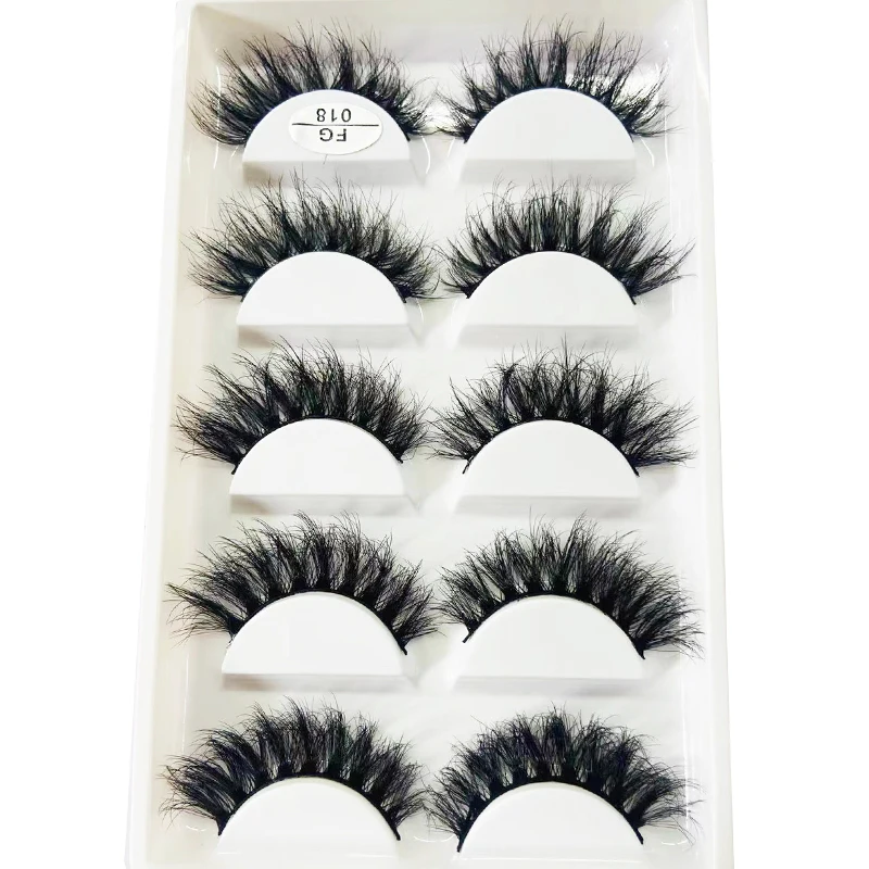 HBZGTLAD 5Pairs Handmade Mink Lashes Short False Eyelashes Dense Natural Long Messy Eye Lashes Reusable Stage Makeup Eyelashes