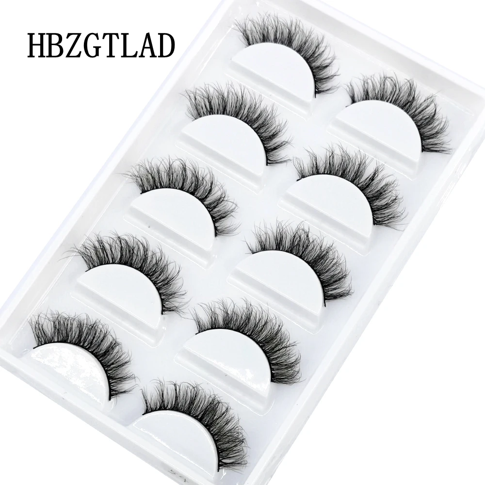 HBZGTLAD 5Pairs Handmade Mink Lashes Short False Eyelashes Dense Natural Long Messy Eye Lashes Reusable Stage Makeup Eyelashes