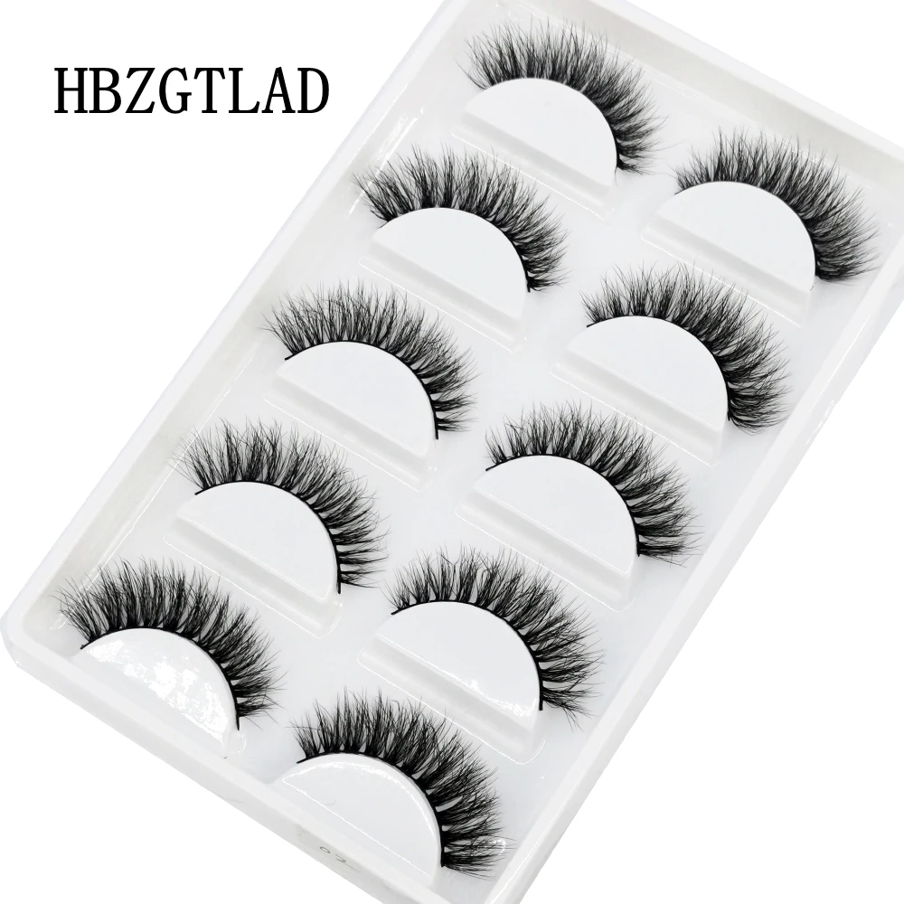HBZGTLAD 5Pairs Handmade Mink Lashes Short False Eyelashes Dense Natural Long Messy Eye Lashes Reusable Stage Makeup Eyelashes