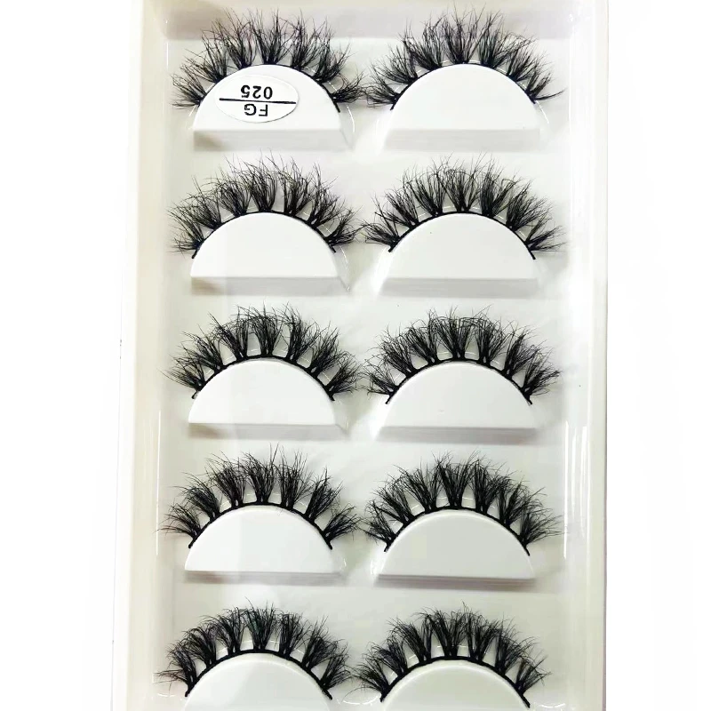 HBZGTLAD 5Pairs Handmade Mink Lashes Short False Eyelashes Dense Natural Long Messy Eye Lashes Reusable Stage Makeup Eyelashes