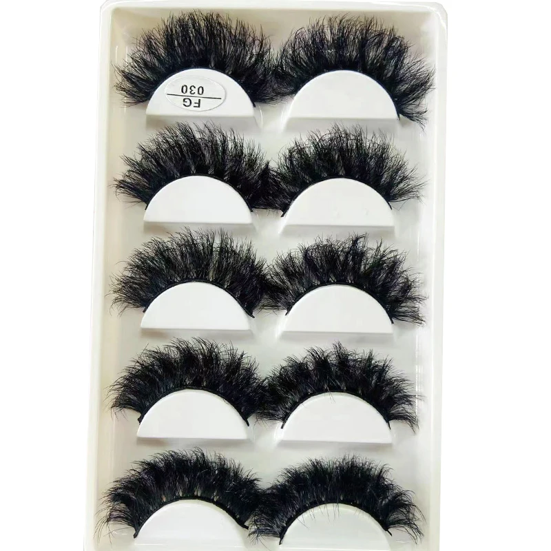 HBZGTLAD 5Pairs Handmade Mink Lashes Short False Eyelashes Dense Natural Long Messy Eye Lashes Reusable Stage Makeup Eyelashes