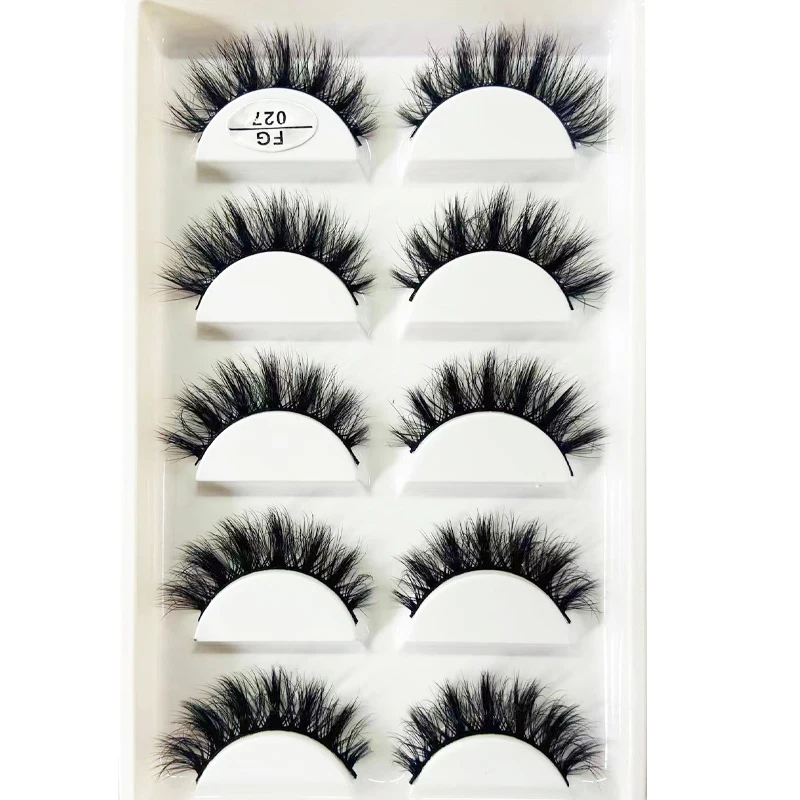 HBZGTLAD 5Pairs Handmade Mink Lashes Short False Eyelashes Dense Natural Long Messy Eye Lashes Reusable Stage Makeup Eyelashes