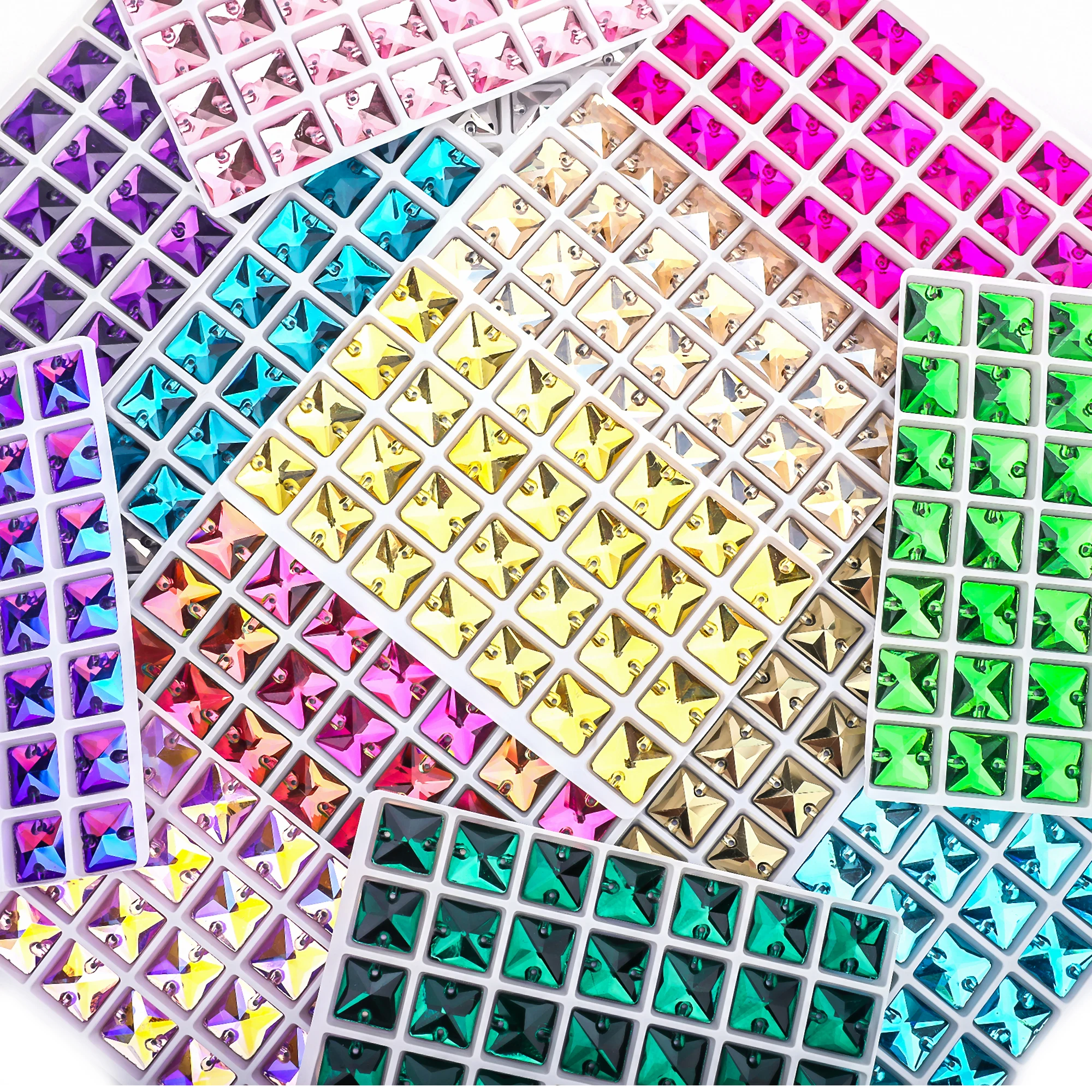 VC Sew on Rhinestone Square Shape Crystals Flatback Crystals for Clothing Shell Beads for Wedding Dresses Decoration DIY