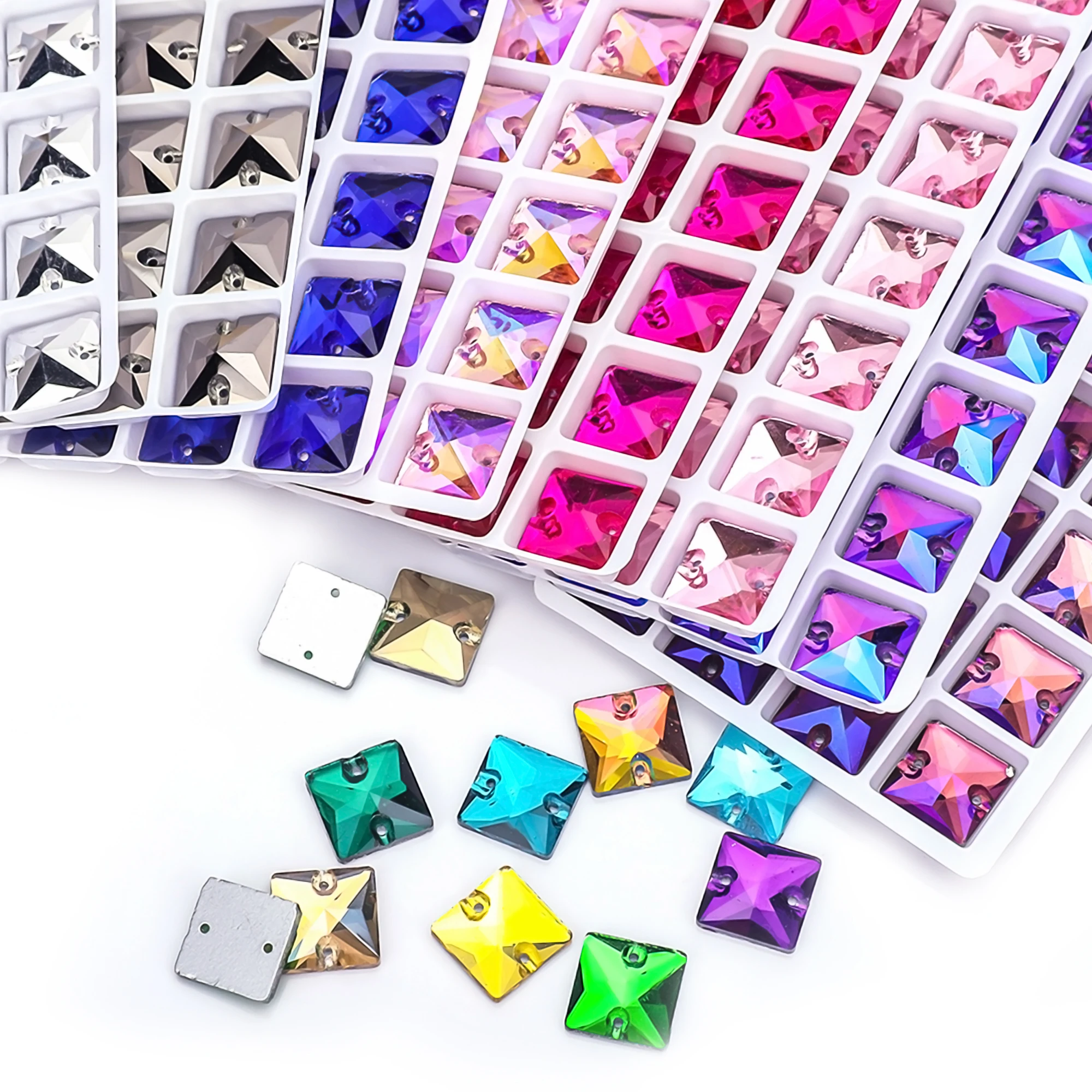 VC Sew on Rhinestone Square Shape Crystals Flatback Crystals for Clothing Shell Beads for Wedding Dresses Decoration DIY