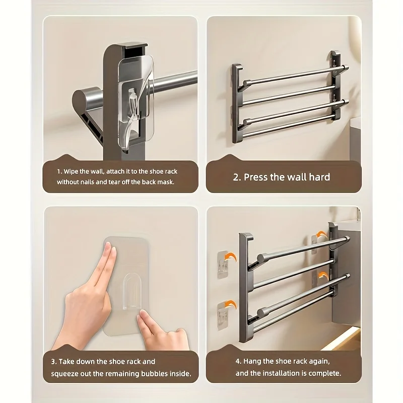 Non perforated wall mounted shoe rack, made of metal material, suitable for home shoe storage