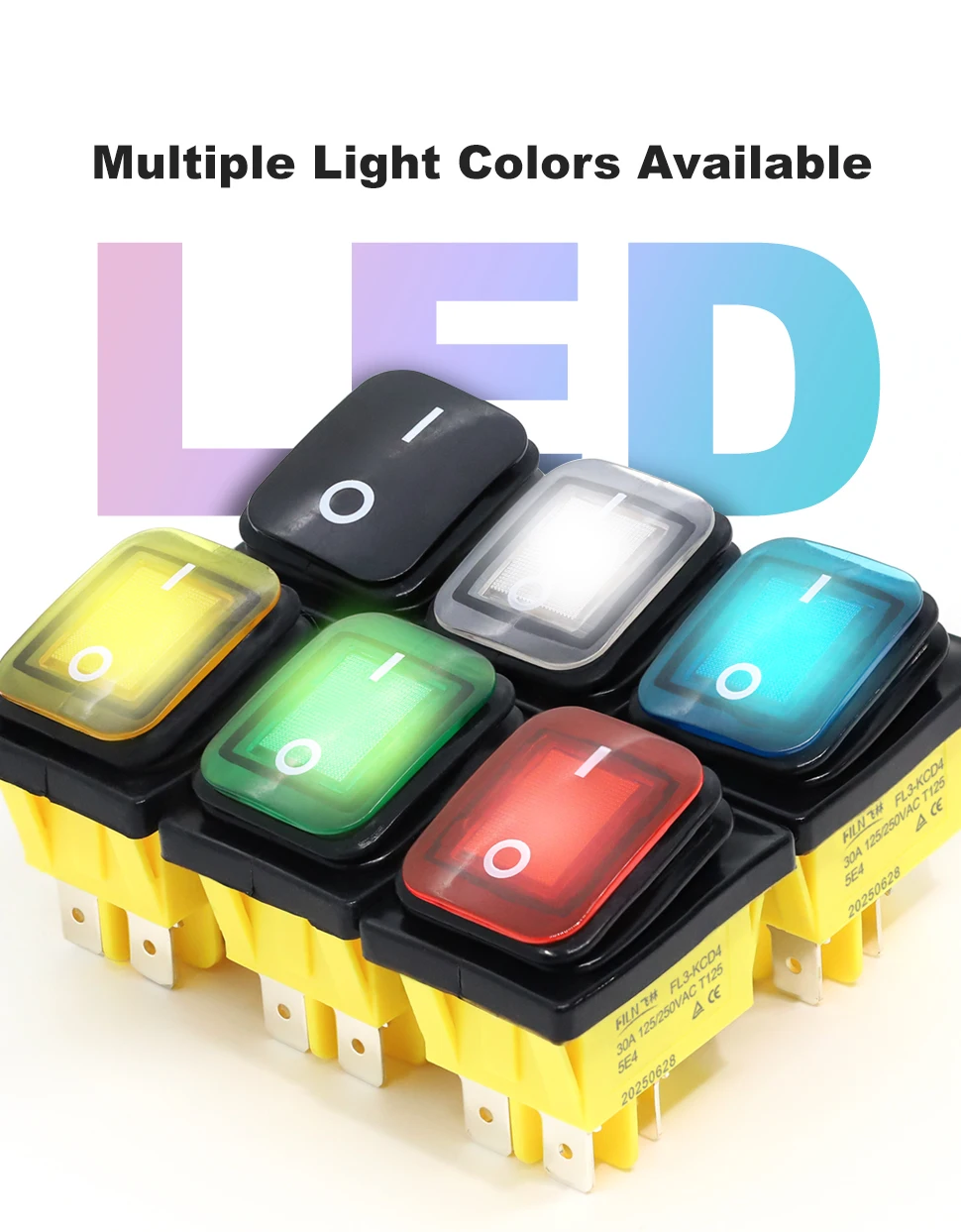 FILN 30A 12V 24V 110V 220VLED Rocker Switch  Waterproof IP65 ON OFF Heavy Duty 4 Pin DPST Sealed  Auto Boat Marine Toggle 30x22