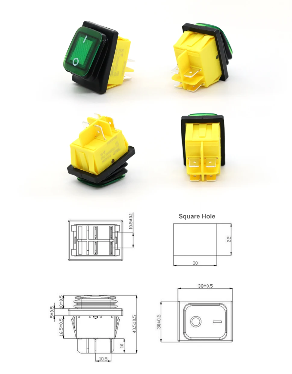 FILN 30A 12V 24V 110V 220VLED Rocker Switch  Waterproof IP65 ON OFF Heavy Duty 4 Pin DPST Sealed  Auto Boat Marine Toggle 30x22