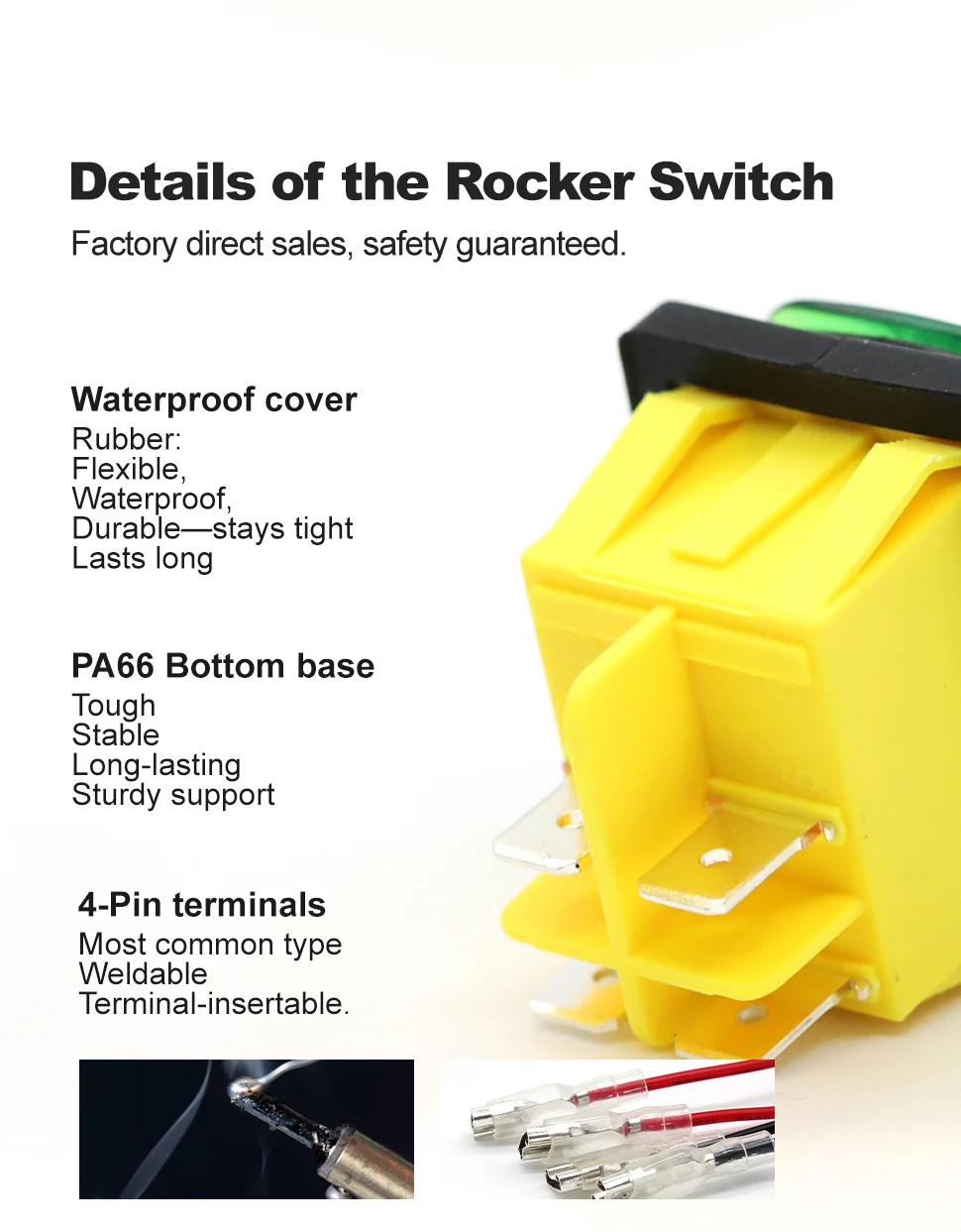 FILN 30A 12V 24V 110V 220VLED Rocker Switch  Waterproof IP65 ON OFF Heavy Duty 4 Pin DPST Sealed  Auto Boat Marine Toggle 30x22