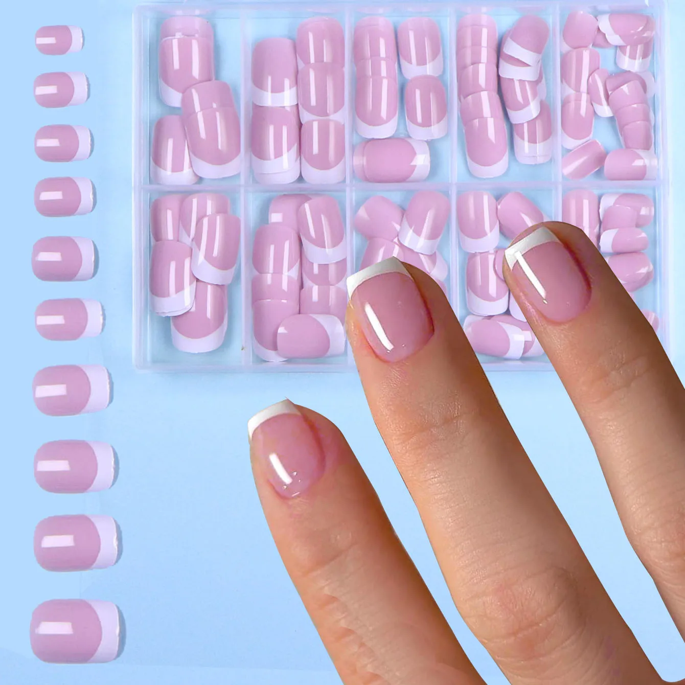 120PCS Short Square White French Simple Shiny False Nails Fashionable Wearable Nails Suitable for Daily Work, Study