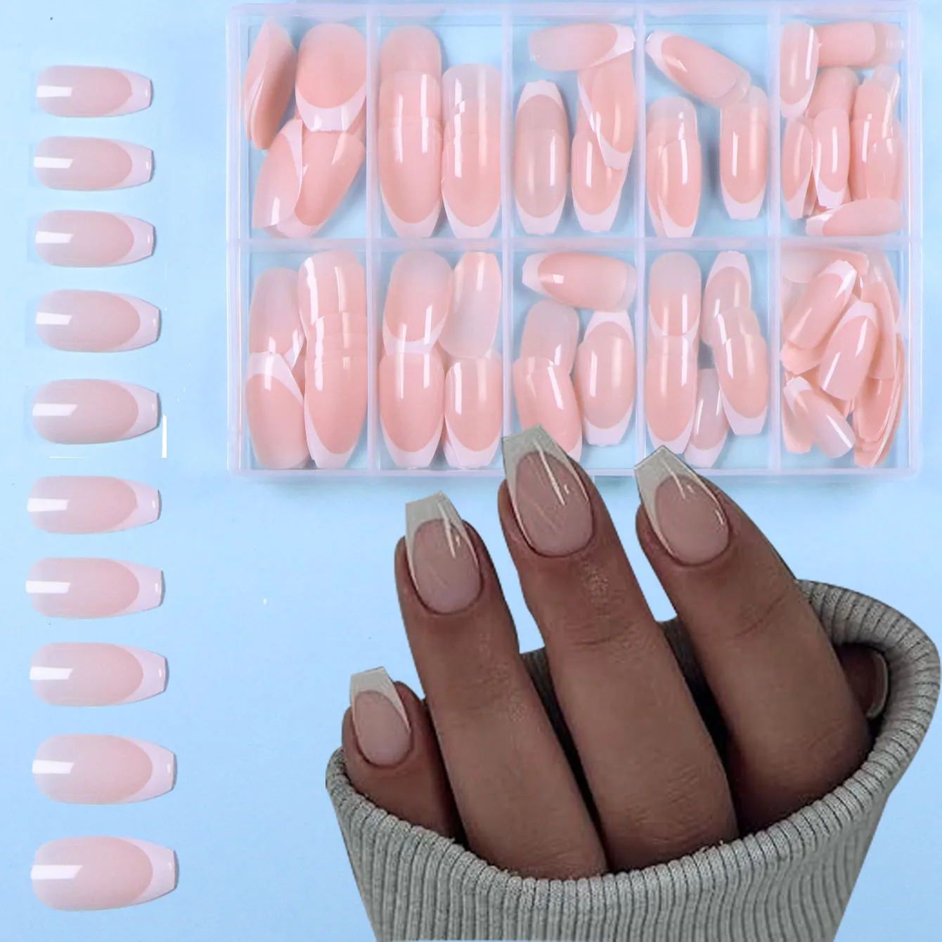 120PCS Short Square White French Simple Shiny False Nails Fashionable Wearable Nails Suitable for Daily Work, Study