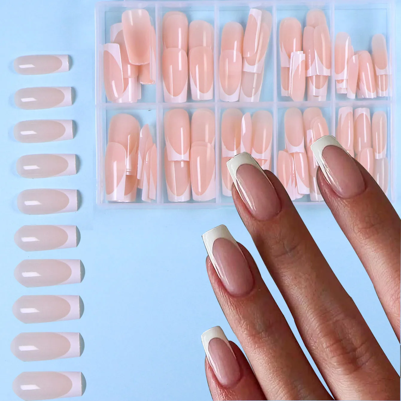 120PCS Short Square White French Simple Shiny False Nails Fashionable Wearable Nails Suitable for Daily Work, Study