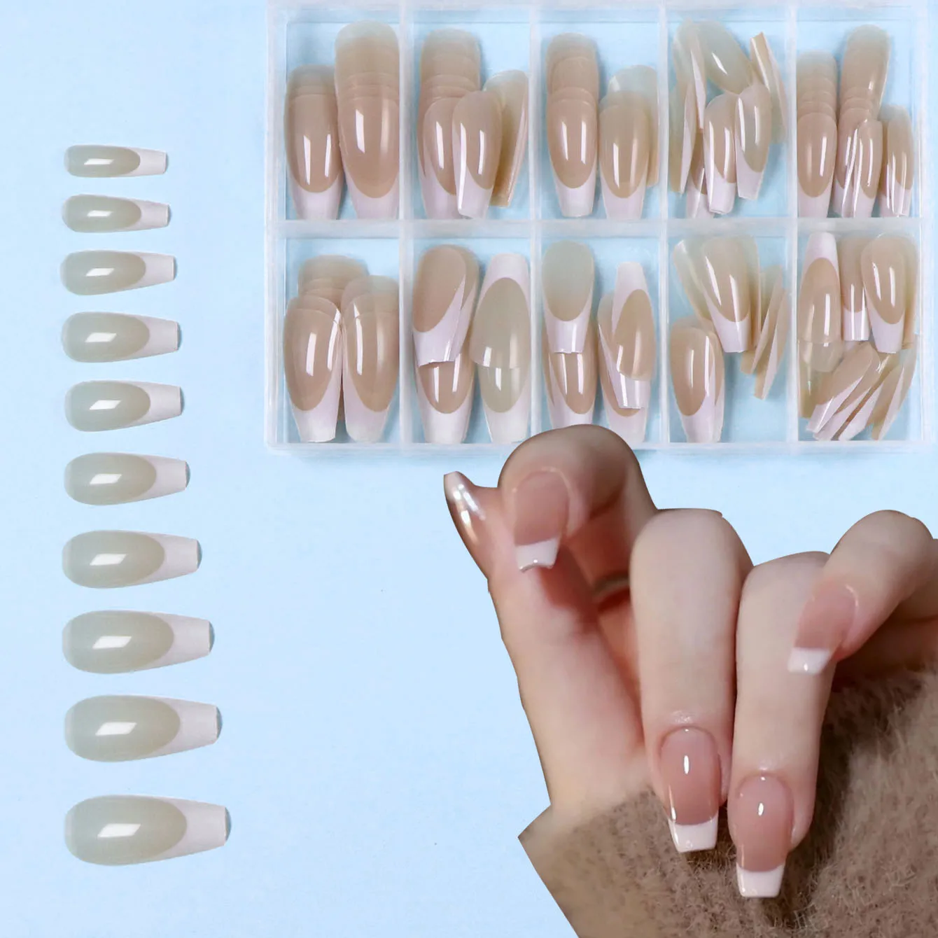 120PCS Short Square White French Simple Shiny False Nails Fashionable Wearable Nails Suitable for Daily Work, Study