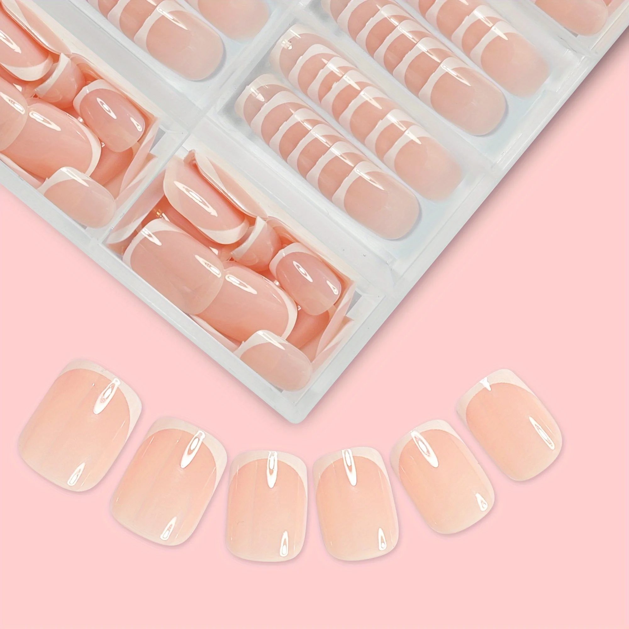 120PCS Short Square White French Simple Shiny False Nails Fashionable Wearable Nails Suitable for Daily Work, Study