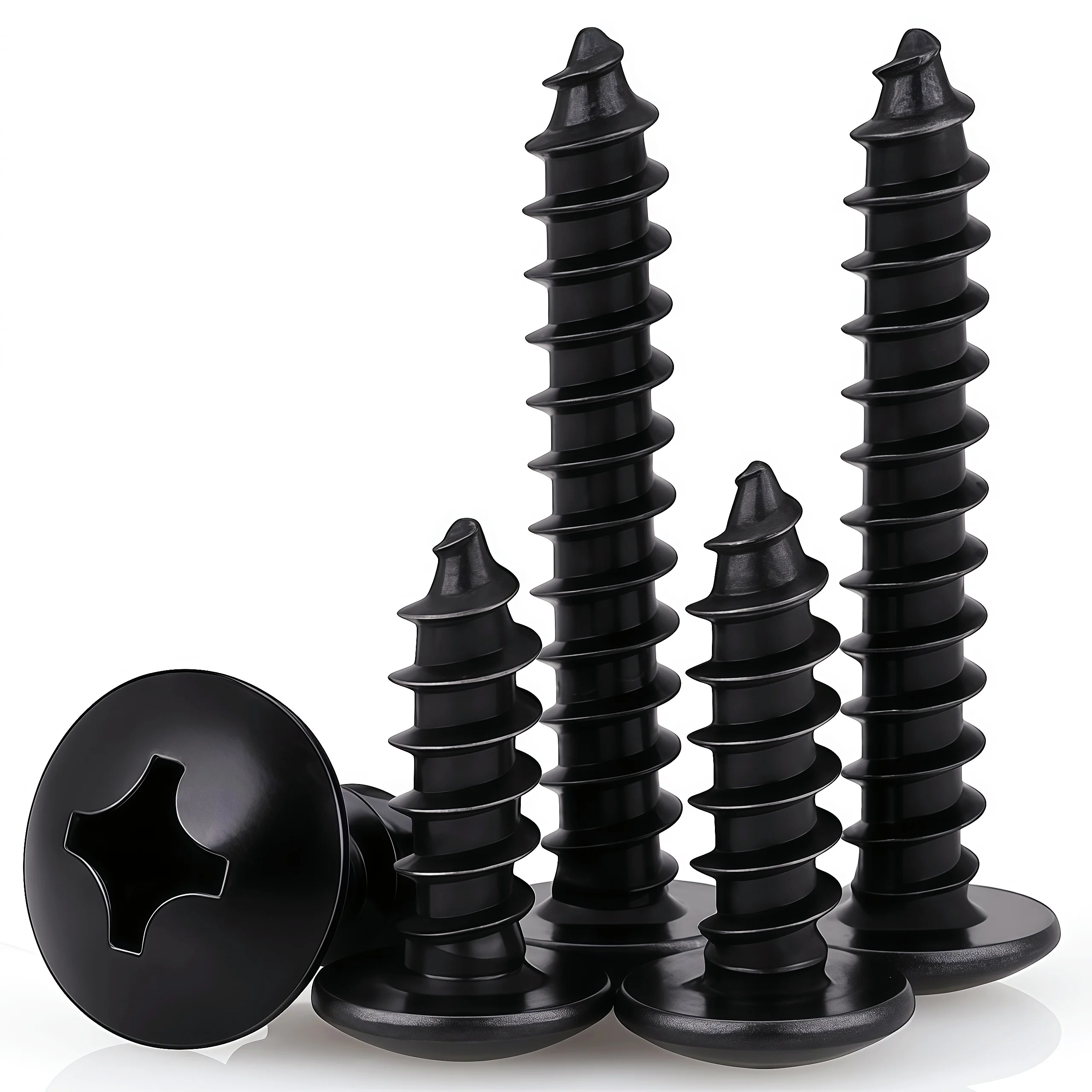 20-200pcs Black Carbon Steel Phillips Truss Head Screw M2.3 M2.6 M3 M3.5 M4 M5 M6 Cross Recessed Flat Head Self-Tapping Screws